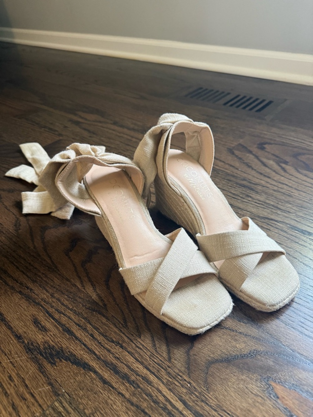 Coconuts by Matisse Neutral Beige Espadrille Wedge Sandals with Ankle Tie